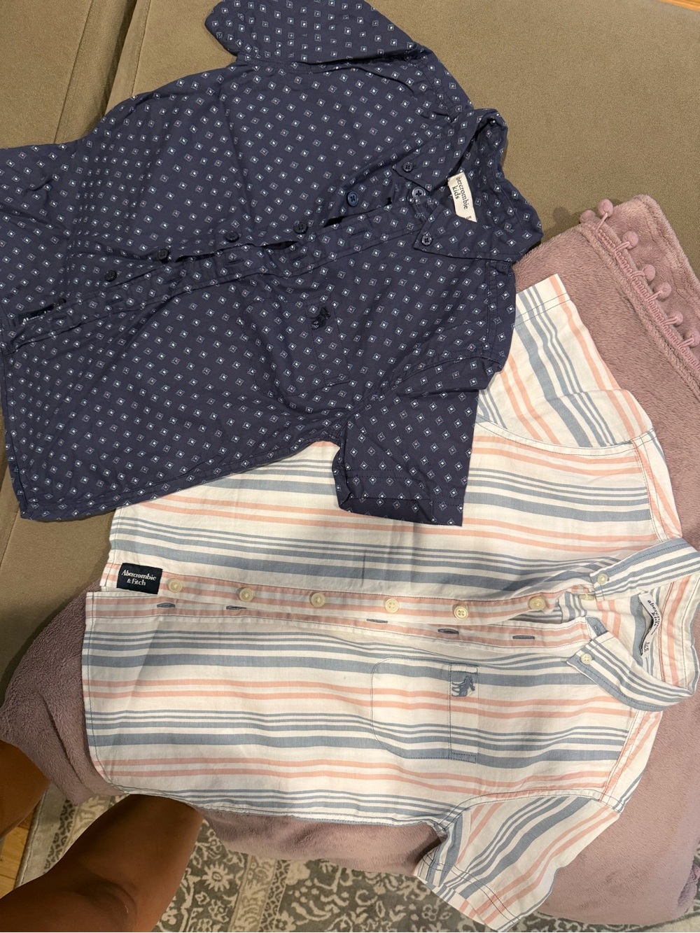 Abercrombie & Fitch Boys Short-Sleeve Stripe & Navy Print Button-Down Duo
